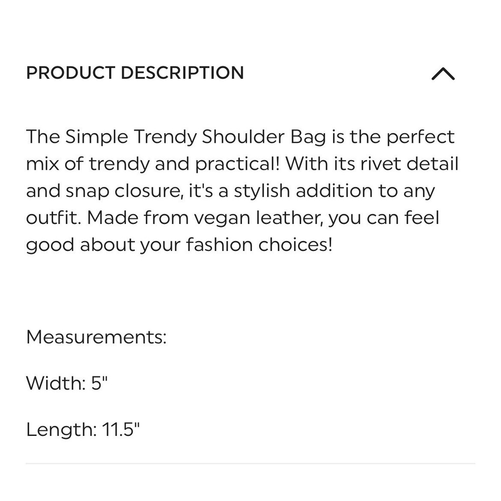 Simple Trendy Shoulder Bag / Purse, 11.5 X 5, Vegan Leather, Snap Closure Camel - Picture 3 of 4